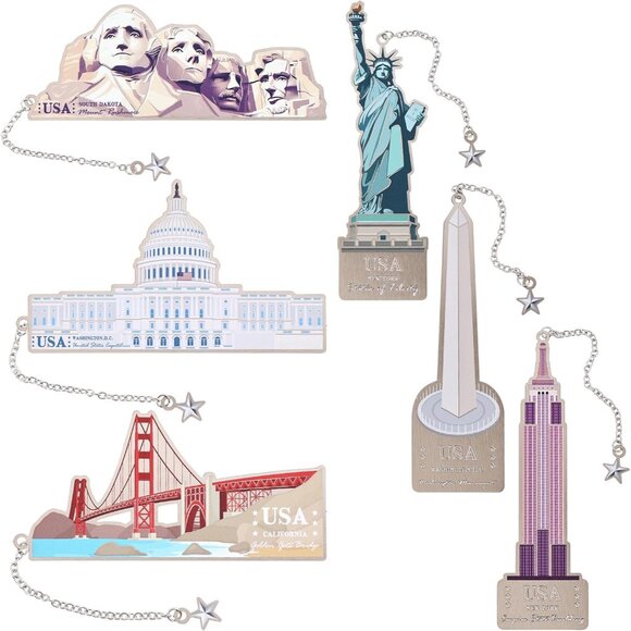 6 Pcs Silver Metal Bookmarks, Elegant Statue of Liberty America Famous Landmark - Picture 2 of 9